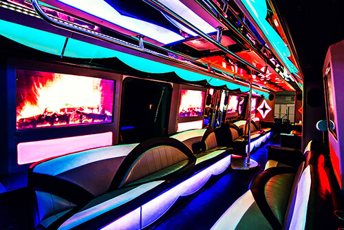 the interioir of a party bus 